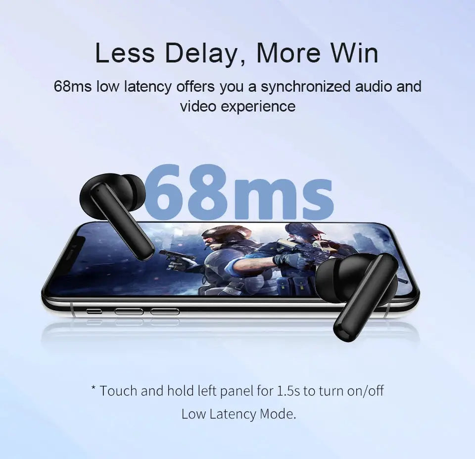 QCY T13 ANC wireless earbuds, black, low-latency 68ms