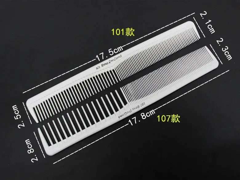 Simples Market professional anti-static flat-head hair cutting combs, white plastic, fine-tooth pair 101 and 107