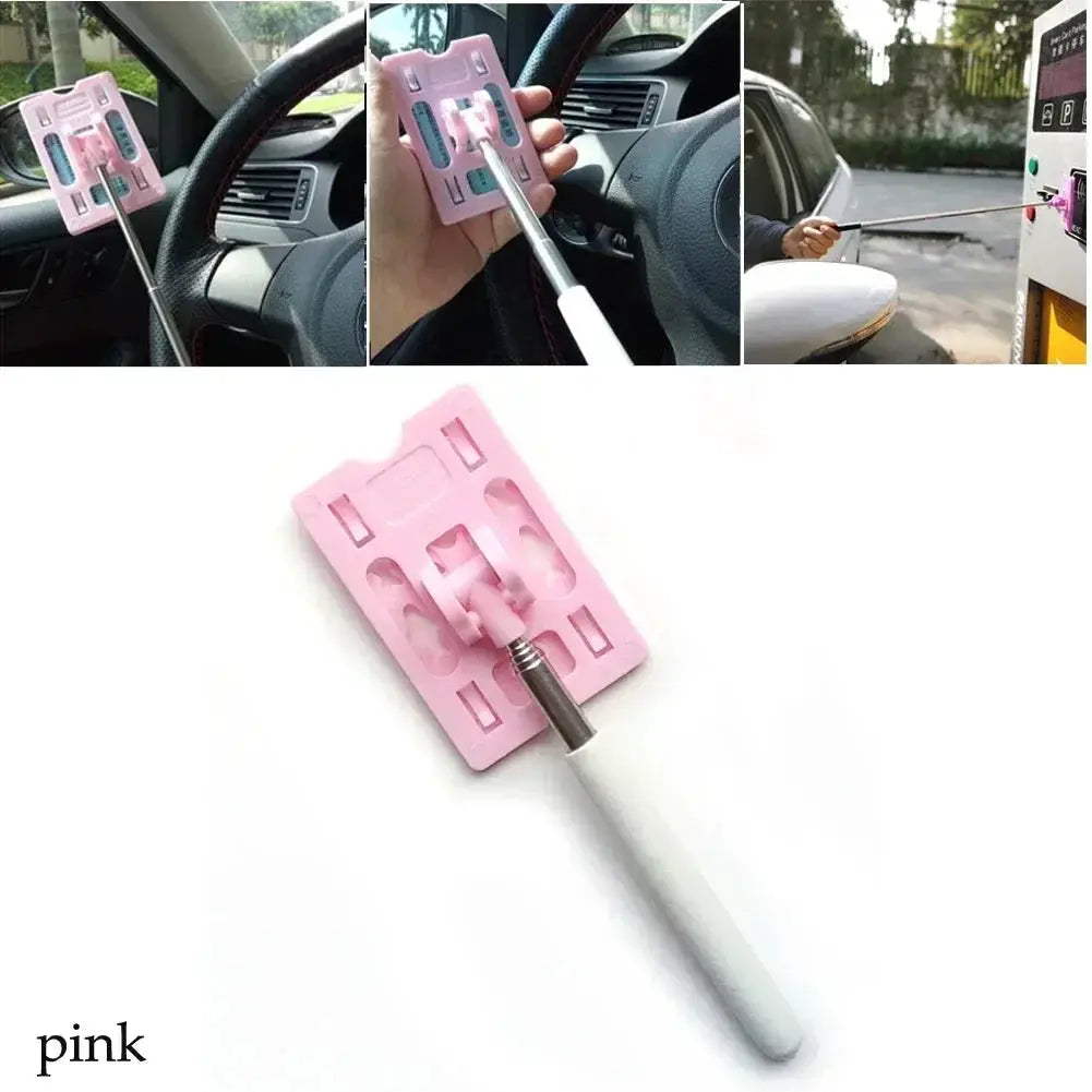 Pink car toll card stick holder with adjustable telescoping metal rod for contactless payments – Simples Market