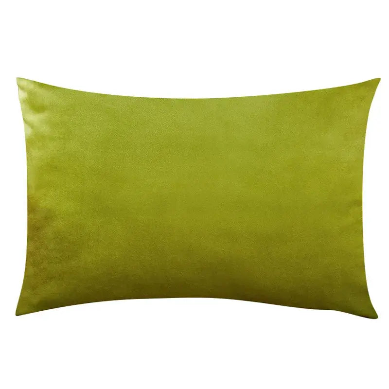 Soft velvet cushion cover in olive green, 30x50 cm, for living room sofa.