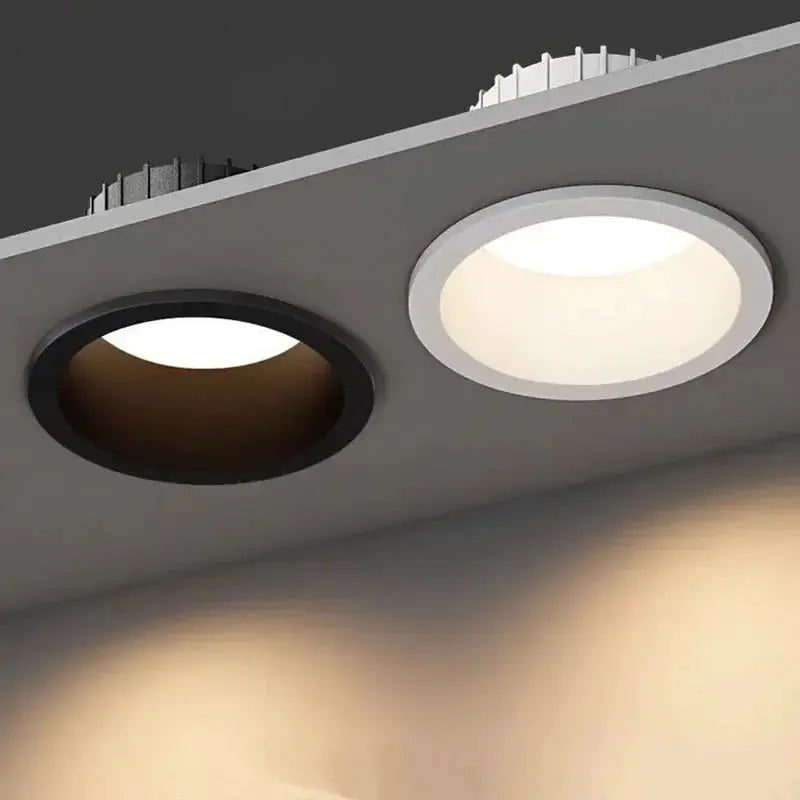 Round anti-glare LED recessed downlights by Simples Market, pair, 7W/10W, 7cm hole, white and black trims