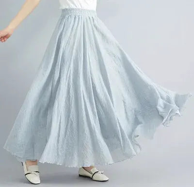 Long skirt by Simples Market in light blue cotton-linen with elastic waist