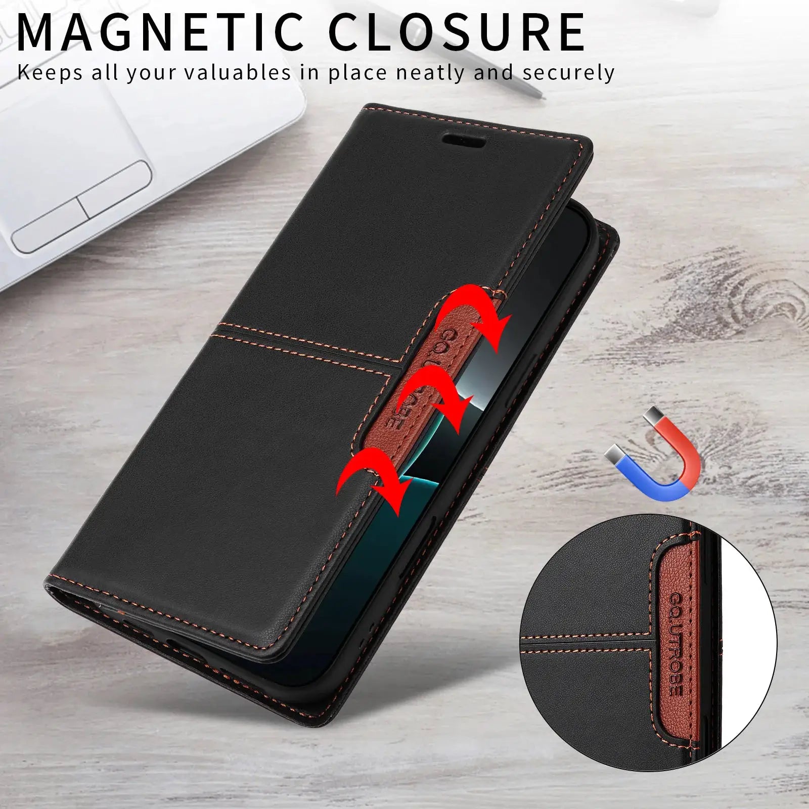 NovaShield Magnetic Leather Flip Wallet Case for iPhone 16 Series and SE3 With Card Slot Protection