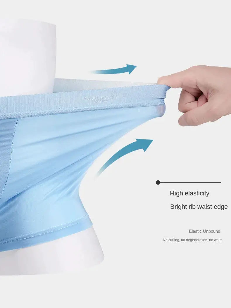 Boxer shorts in light blue ice silk with high-elasticity waistband and breathable stretch fabric for men
