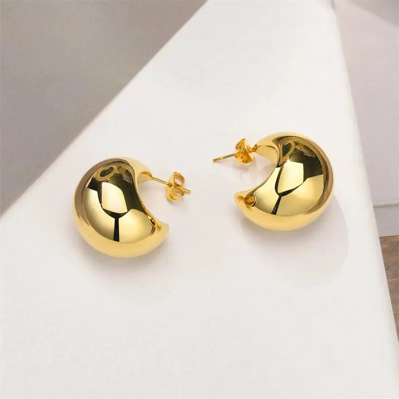 Vintage Chunky Dome Drop Earrings For Women Gold Plated Stainless Steel Teardrop Statement Wedding Jewelry Gifts
