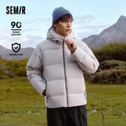 Semir men's light grey down jacket with hood, waterproof textured outerwear by Simples Market.