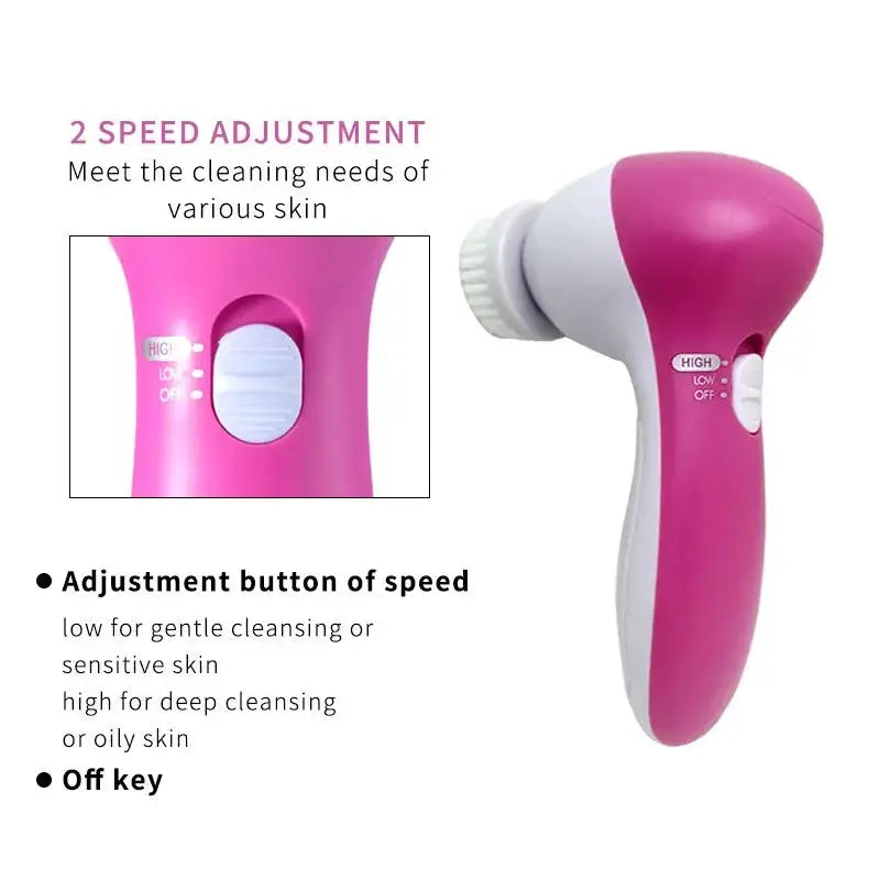Electric 5 In 1 Facial Cleanser Brush Spa Skin Care Massager For Blackhead Removal And Gentle Facial Cleansing
