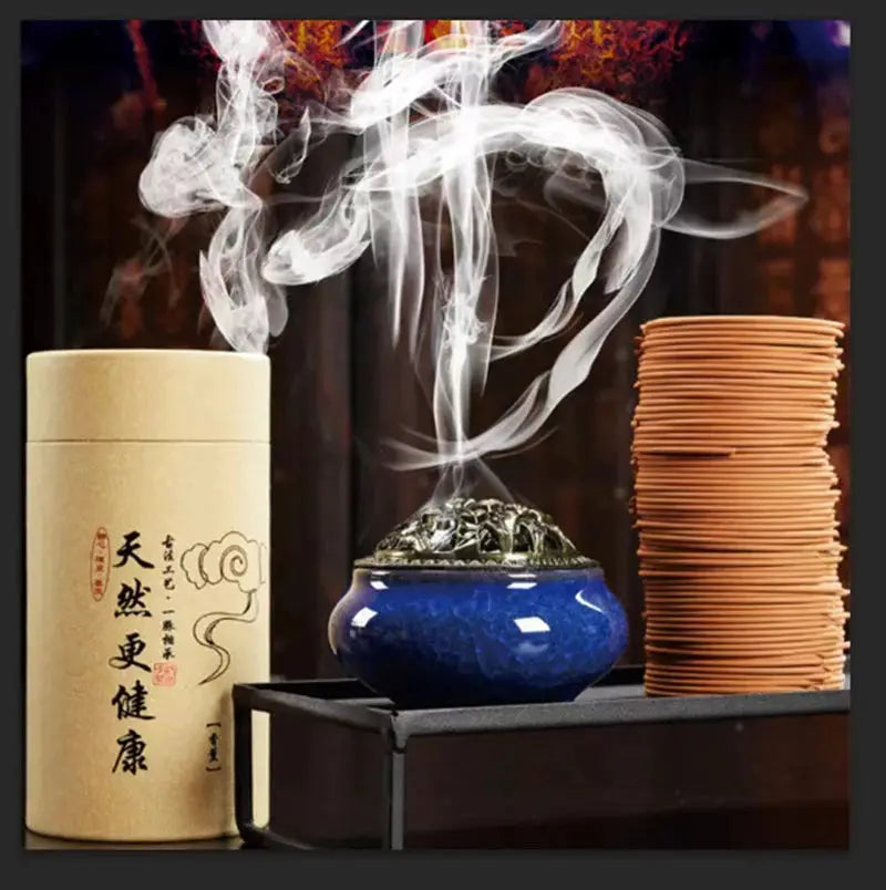 Ceramic Ice Crack Plate Incense Burner With Antique Copper Cover Aroma Diffuser Home Decor