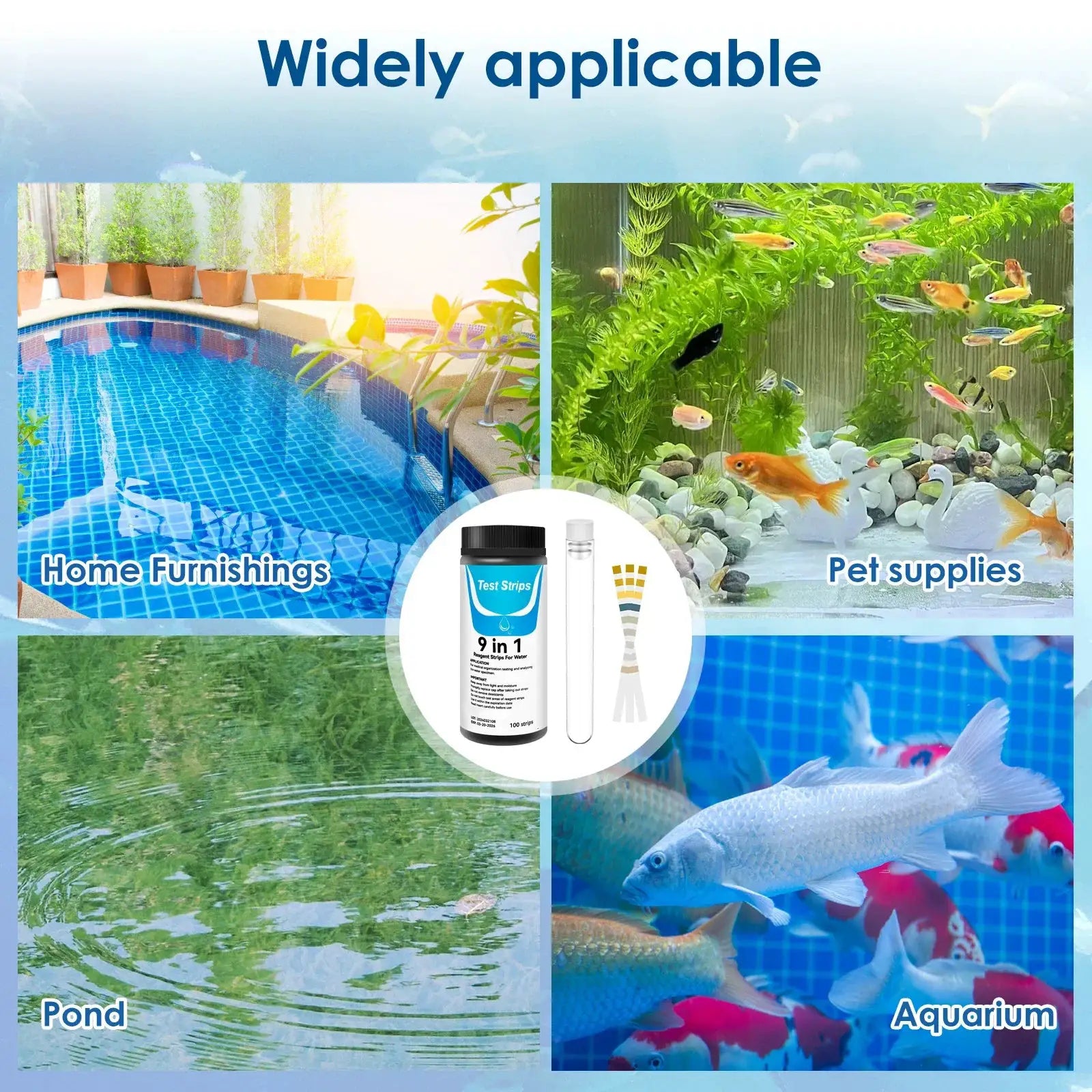 100 Pcs 9 In 1 Aquarium Test Kit With Water Quality Monitor And Ph Test Strips For Freshwater Saltwater Tanks