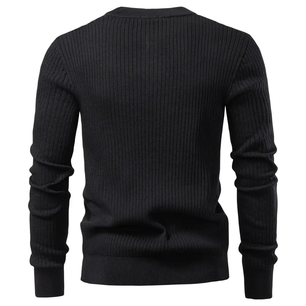 AIOPESON ribbed black long-sleeve polo shirt, minimalist knit, contemporary fit