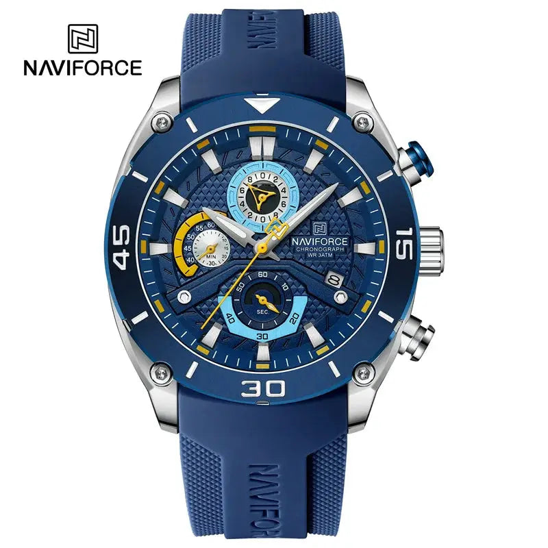 NAVIFORCE men's chronograph wristwatch with blue dial and blue silicone strap