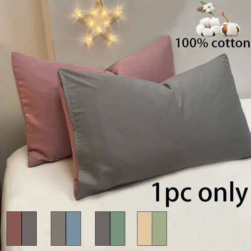 Simples Market 1pc color-block pillowcase, 100% brushed cotton, gray with pink back, envelope closure