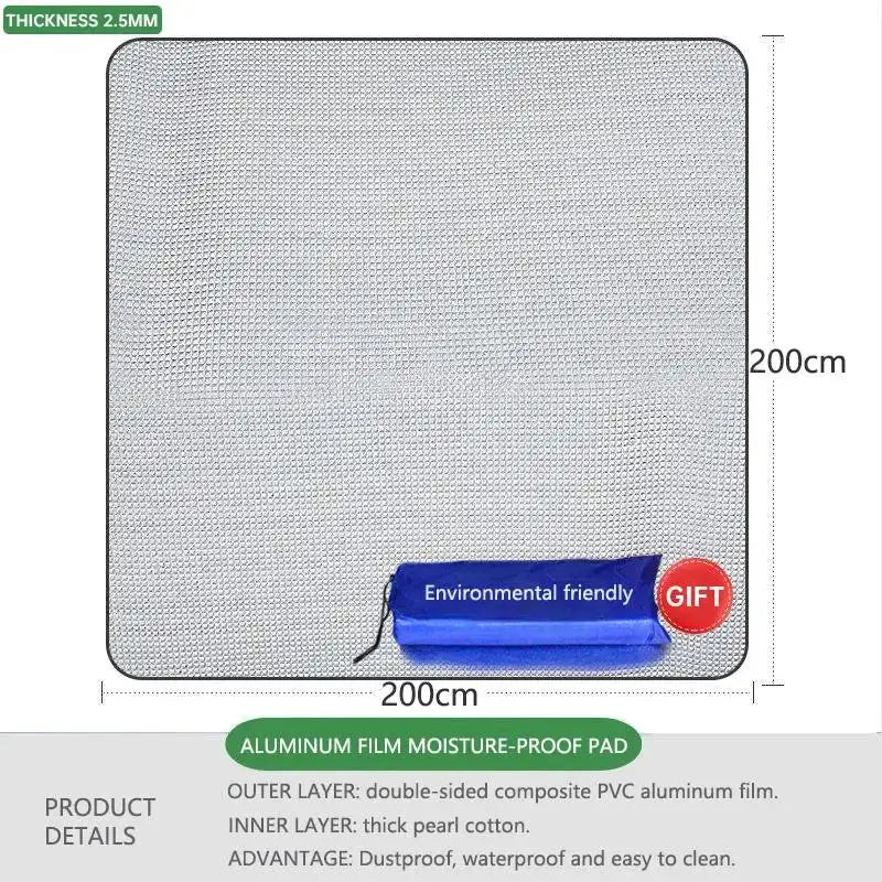Outdoor camping foam foil mat, aluminum film moisture-proof pad, 200x200 cm, 2.5 mm thick, blue gift roll.