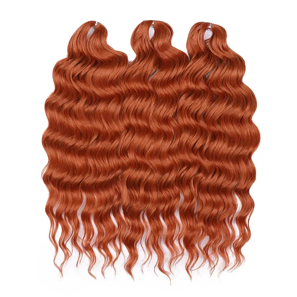 Anna Hair synthetic loose deep wave braiding hair extensions, 24in water wave, ombre copper-orange, 3 bundles