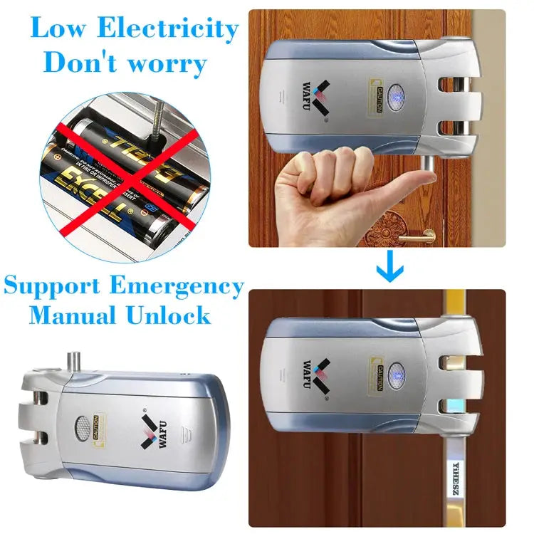 Wafu 019 remote control door lock with invisible deadbolt and 433MHz, includes 5 chrome-plated remotes Simples Market