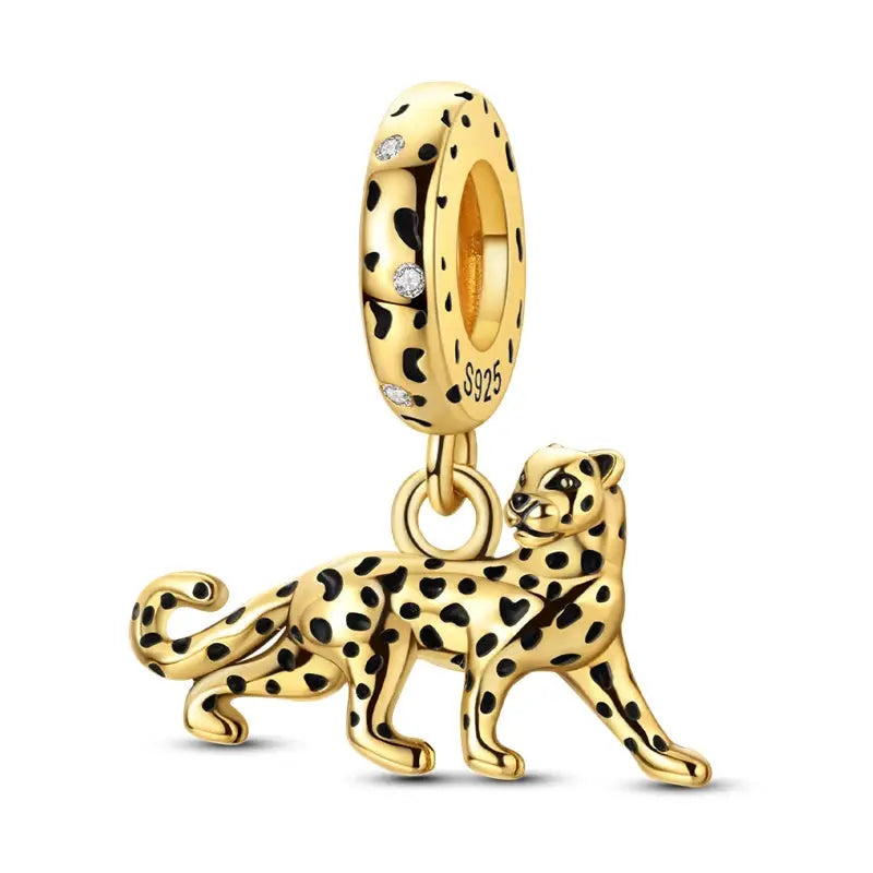925 Sterling Silver Gold DIY Charms Beads Inlaid Zirconium Sun Leopard Pendants Fit Bracelet For DIY Jewelry Making