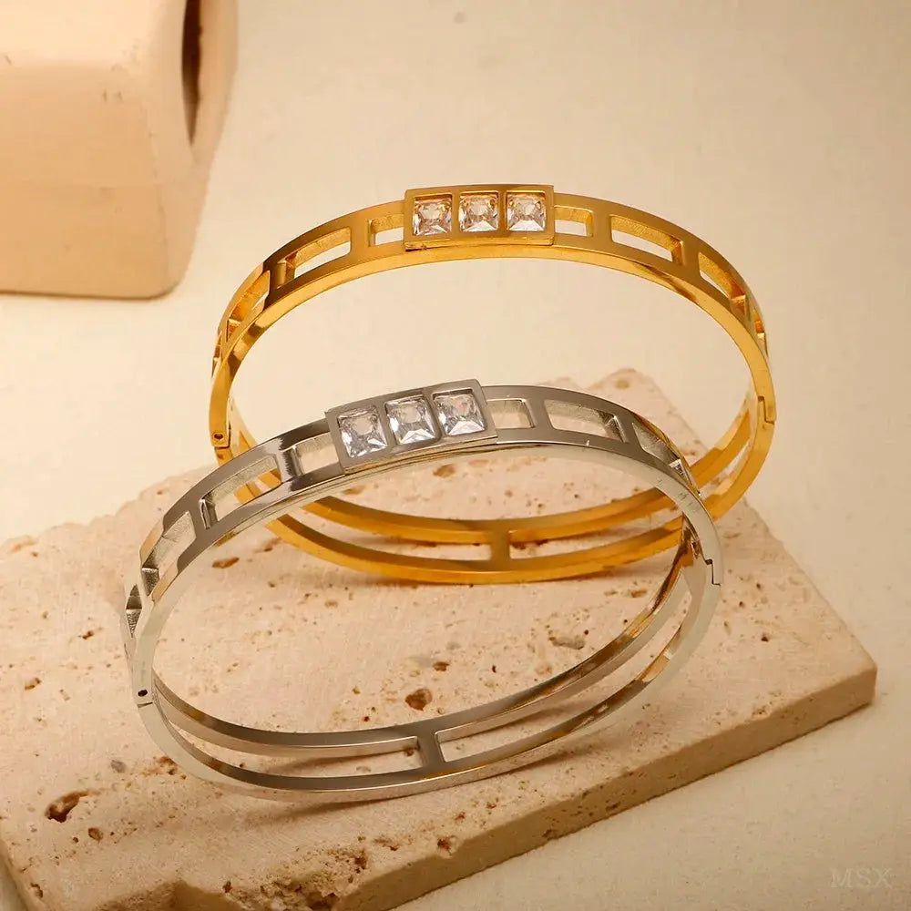 Stainless Steel Zirconia Bracelet For Women Fashion Jewelry Bangles Elegant Accessory