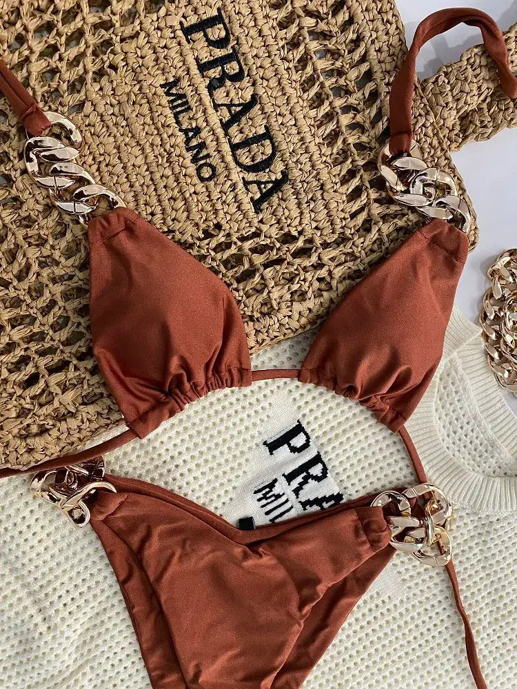 Ruotongsept New Sexy Bikini 2023 Triangle Halter 2 Piece Swimwear For Women Push Up Brazilian Bathing Suit