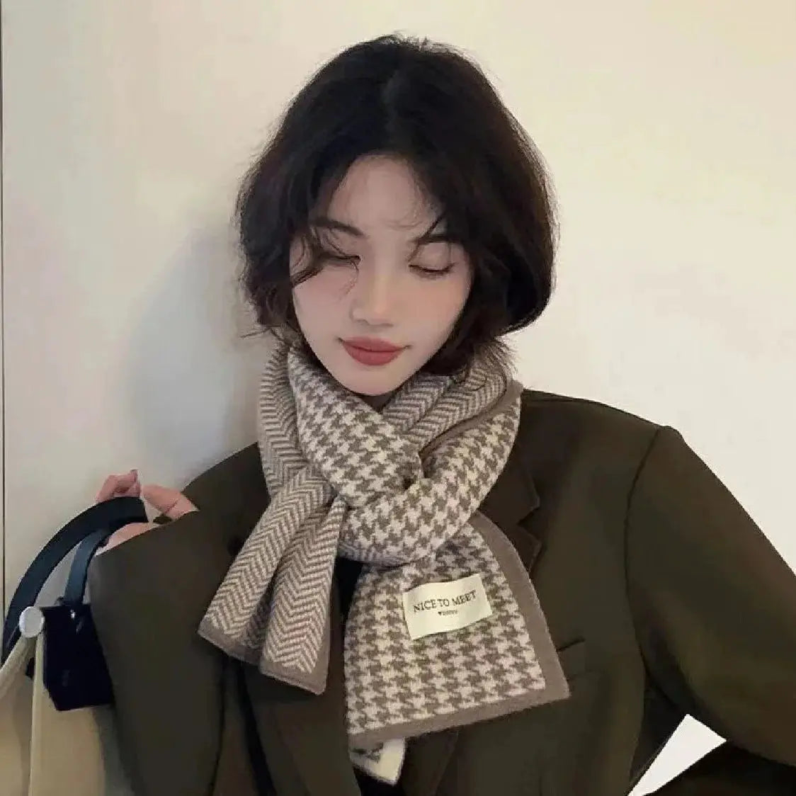 Atmosphere Double Sided Thickened Knitted Scarf Polyester Warm Winter Accessory For Students