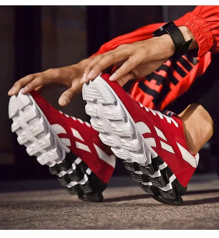 Brand Trend men's red fitness sneakers with thick white soles, breathable outdoor running shoes (pair)