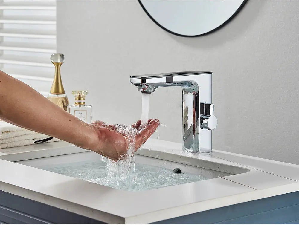 Smart sensor chrome basin faucet with touchless operation for bathroom vanity sink