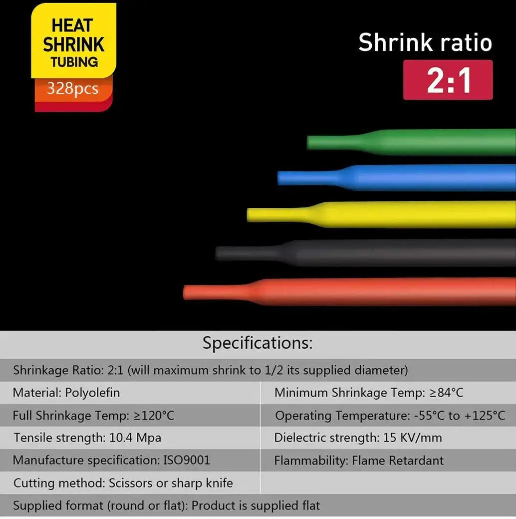 Heat Shrink Tubing Set 2 To 1 Shrink Ratio 530 328 127 Pieces With 300W Hot Air Gun