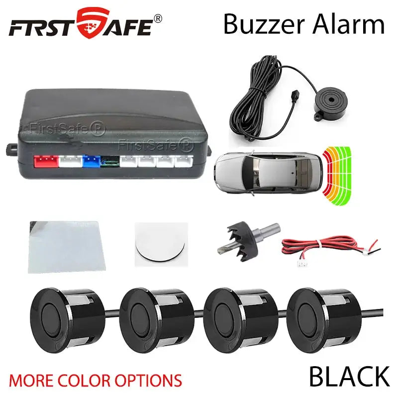 FirstSafe 4-sensor car parking sensor kit with buzzer, 12V, black sensors
