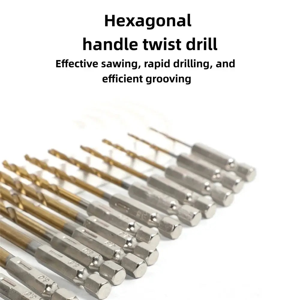 Hex Shank Twist Drill Bit Set Titanium Plated 1.5mm to 6.5mm for Electric Drill Driver
