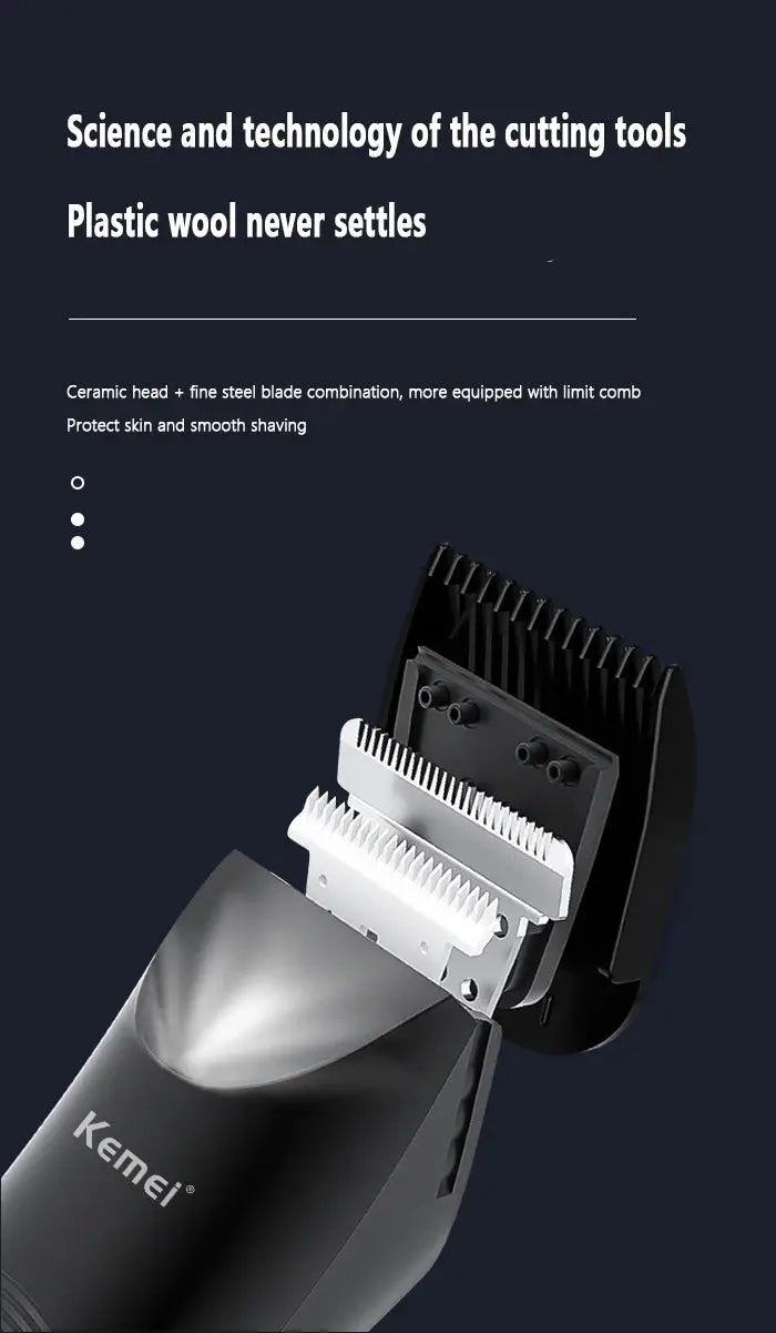 Kemei KM-1838 groin and body hair trimmer with ceramic blade; black waterproof clipper