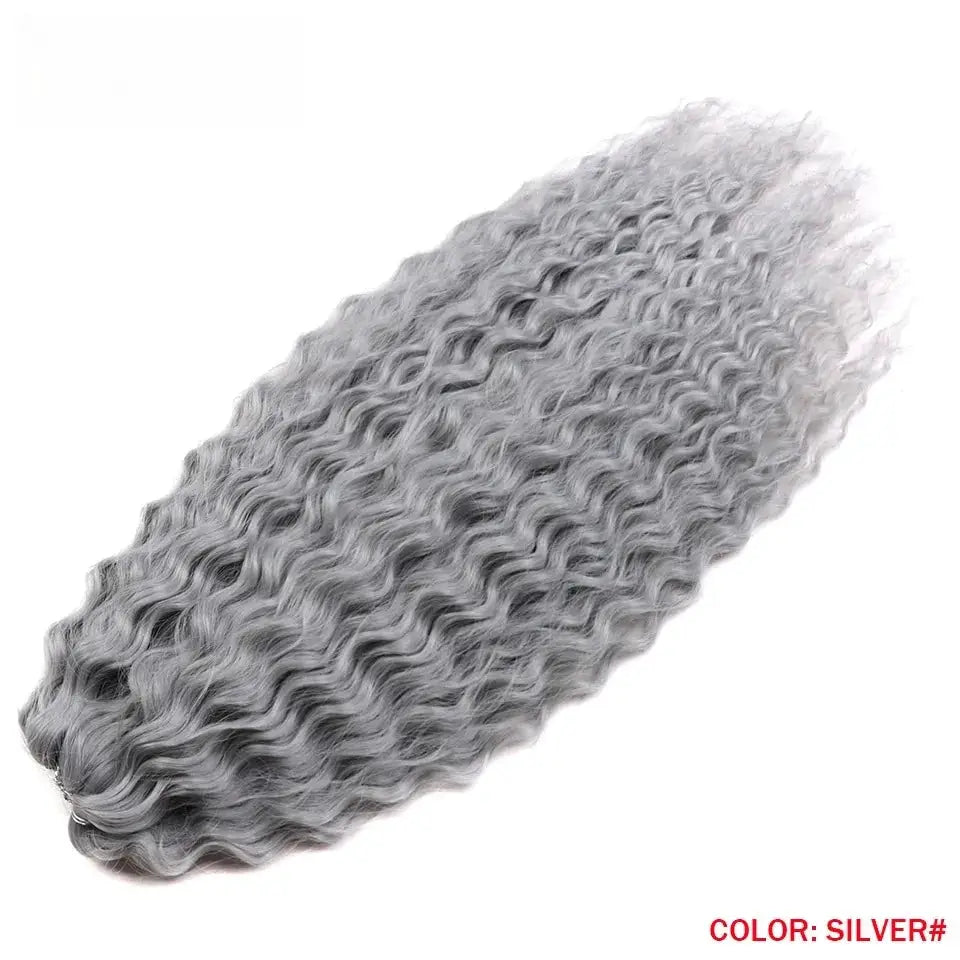 FASHION IDOL 22in silver Ariel curl water wave crochet hair extensions, 300g, synthetic ombre rainbow