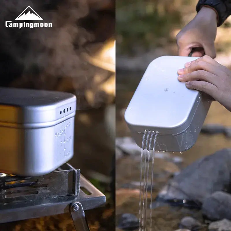 Campingmoon aluminum lunch box, silver metal, portable outdoor lunch box by Simples Market.