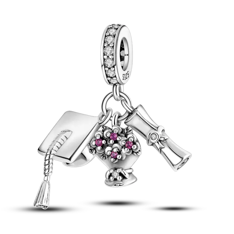 925 Sterling Silver Charms Bead Pink Butterfly Luminous Firefly Dangle Fit Bangle Bracelet Necklace DIY Jewelry