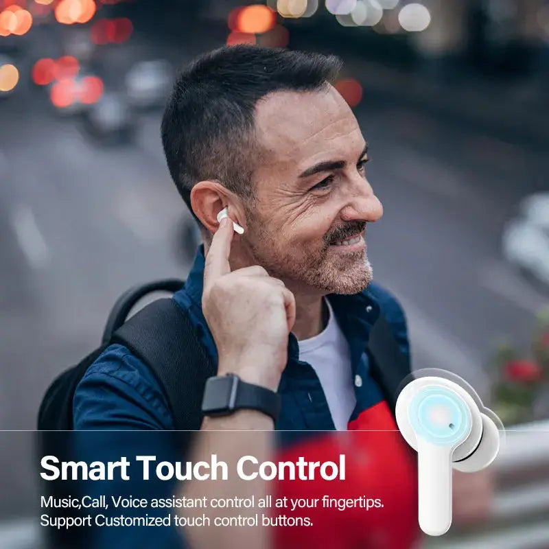 QCY T13 wireless earbuds by Simples Market with touch control, white in-ear Bluetooth headset