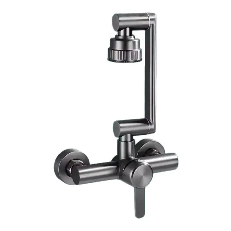 Stainless steel 4-mode wall-mounted kitchen faucet with 360° swivel and handheld spray head