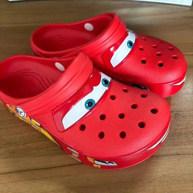 2026 Mcqueen Cartoon Slippers Waterproof EVA Outdoor Sandals for Adults Breathable Holes Beach Shoes