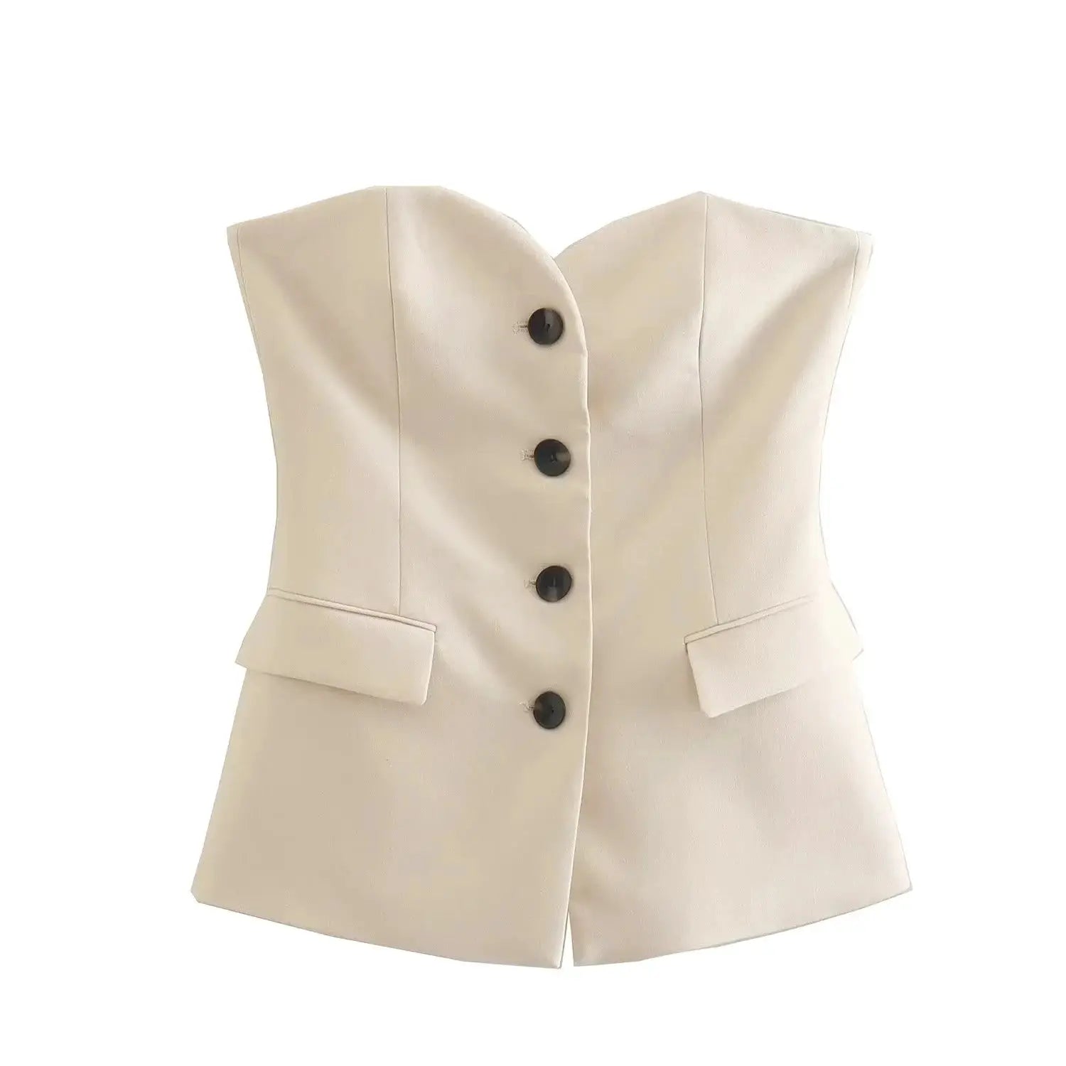 Women Elegant Strapless Tank Top Pant Suit With Side Slit Trousers
