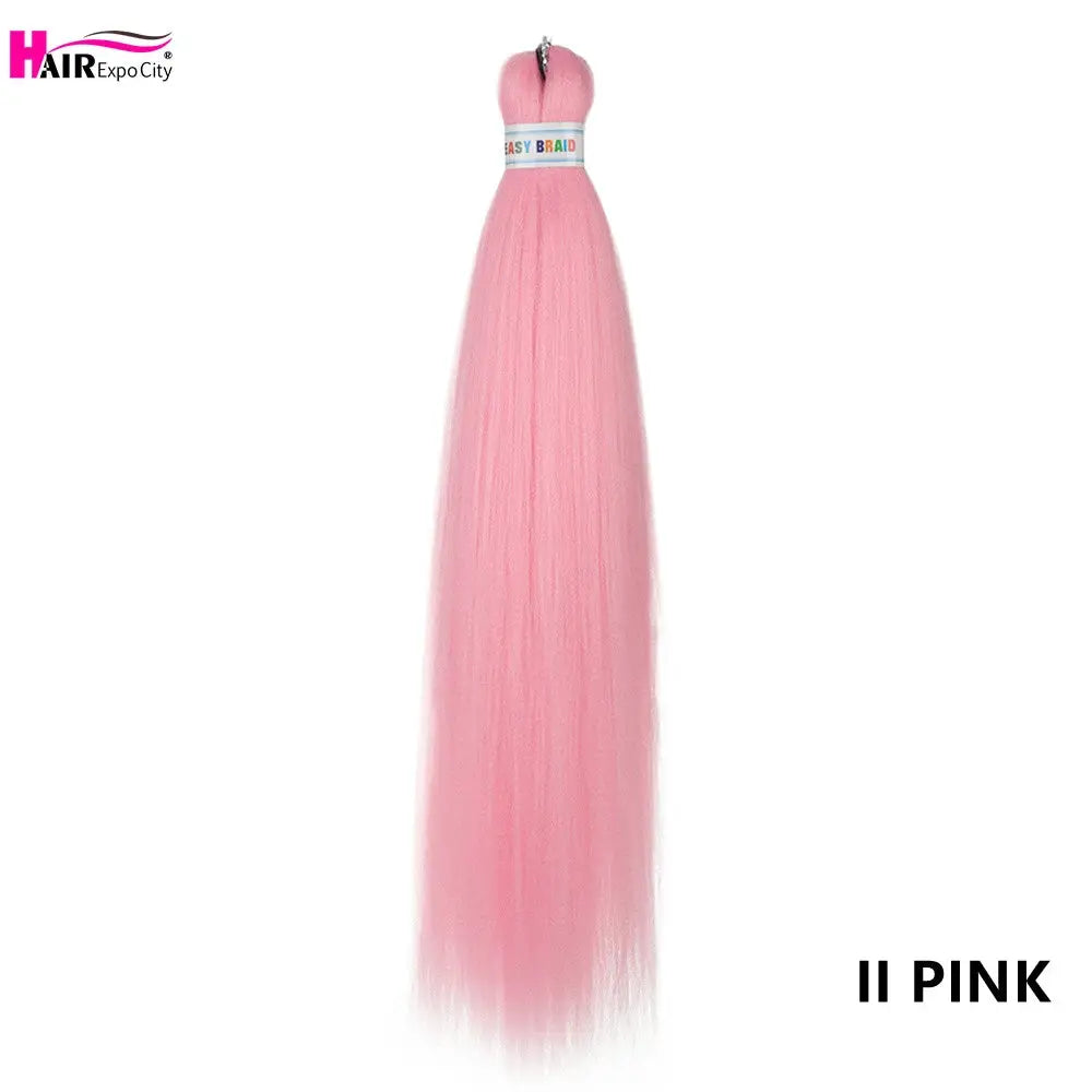 Easy Braids 26-inch pink synthetic jumbo braids hair extensions, pre-stretched; HAIR Expo City logo visible