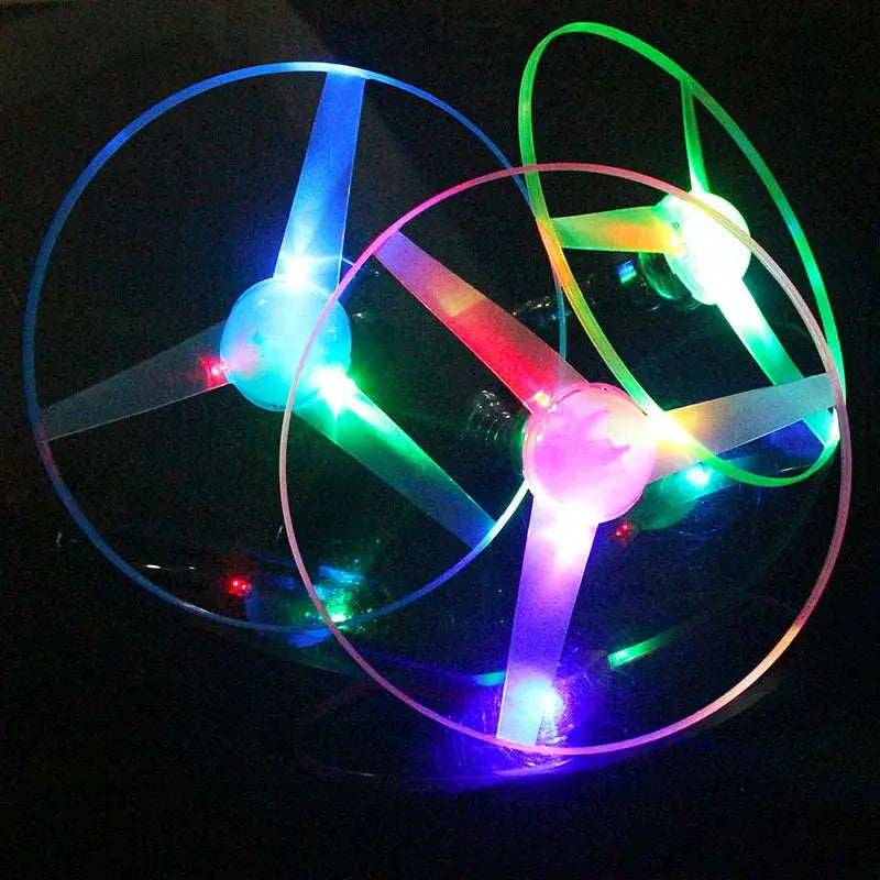 Kids Sports Pull Line Saucer Flying Toy With LED Lights For Outdoor Park And Beach Fun Rotating Disc
