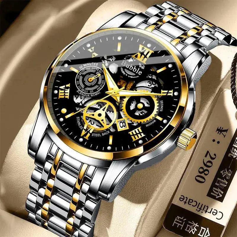 Uthai Mens Watch High End Light Luxury Versatile Quartz Wristwatch Waterproof Luminous Hollow Roman Dial
