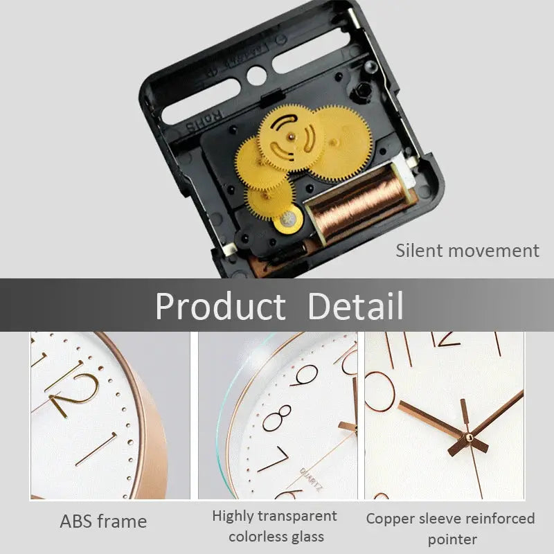 8/12 inch mute quartz wall clock by Simples Market with silent movement and gold-tone gears