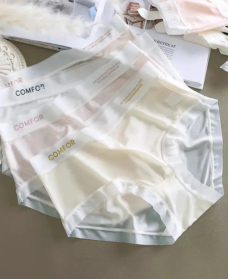 Women’s seamless ice-silk panties, quick-drying briefs in pastel solid colors, 3-pack with COMFOR waistband.