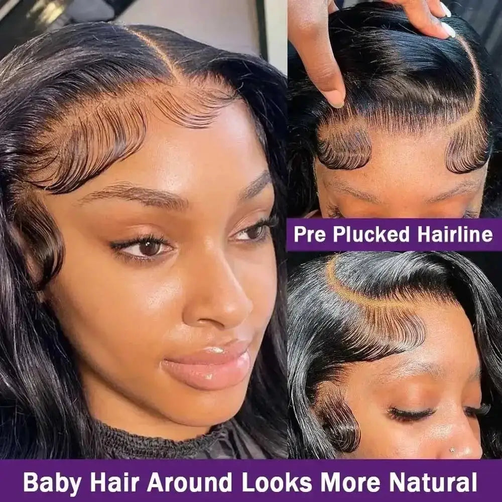 13x6 Lace Front Wigs Human Hair 250 Density HD Body Wave Lace Frontal Glueless Pre Plucked Black Wigs For Women