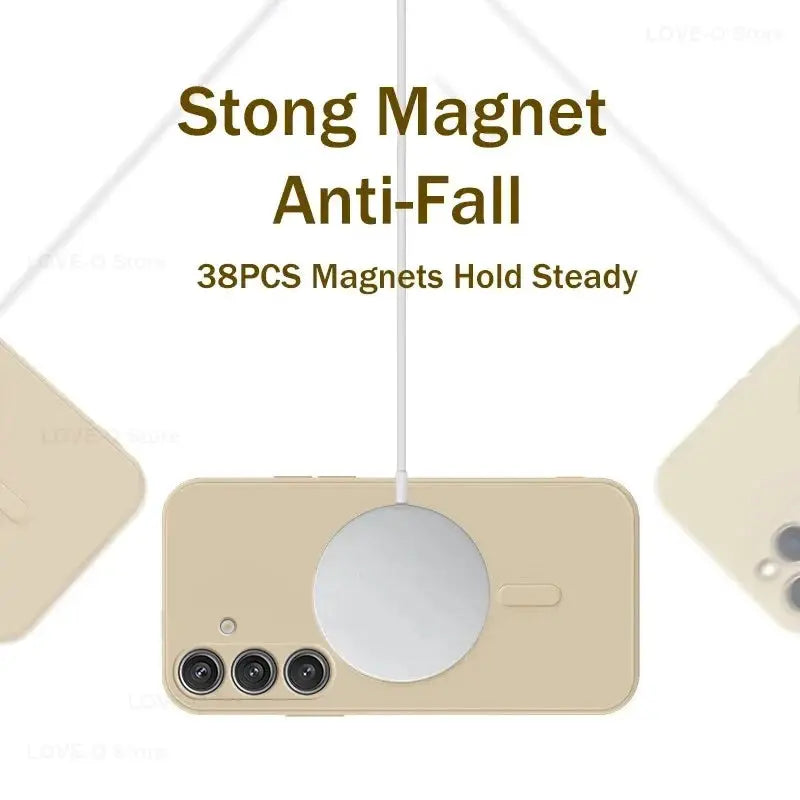 MagSafe wireless charge case for Samsung Galaxy S25/S26/S24/S23 Ultra Plus FE in beige liquid silicone