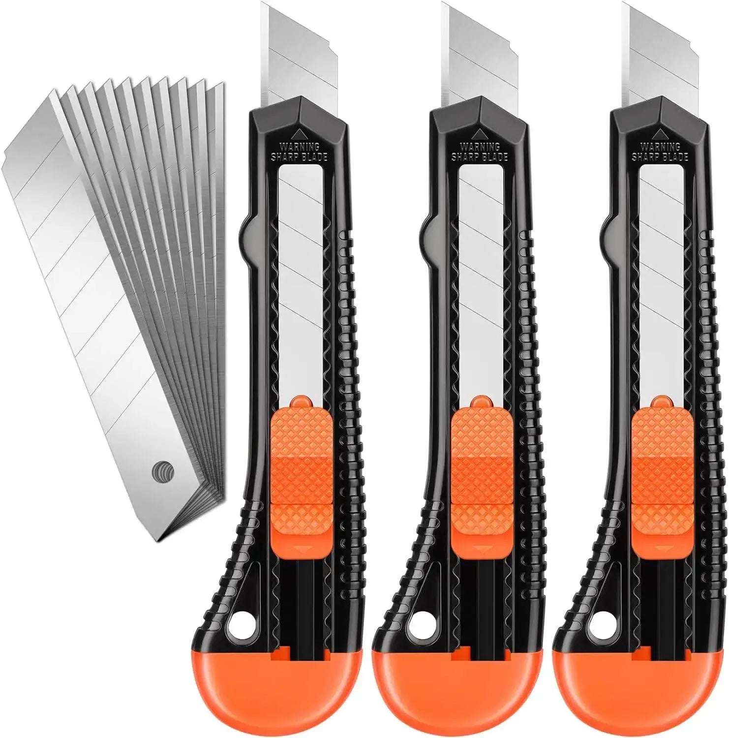 3 Pack Retractable Box Cutter Utility Knife Set With 18mm Wide Blades For Cartons Cardboard And Boxes