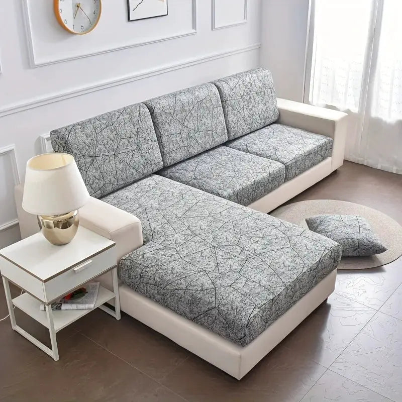 Elastic sofa seat cushion cover by Simples Market in gray floral print for L-shaped couch, removable and anti-dust
