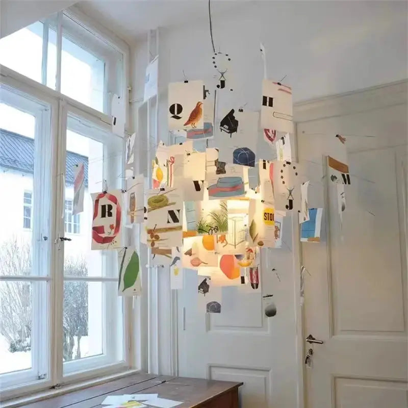 Ingo Maurer colored paper chandelier replica by Simples Market with LED E27 light