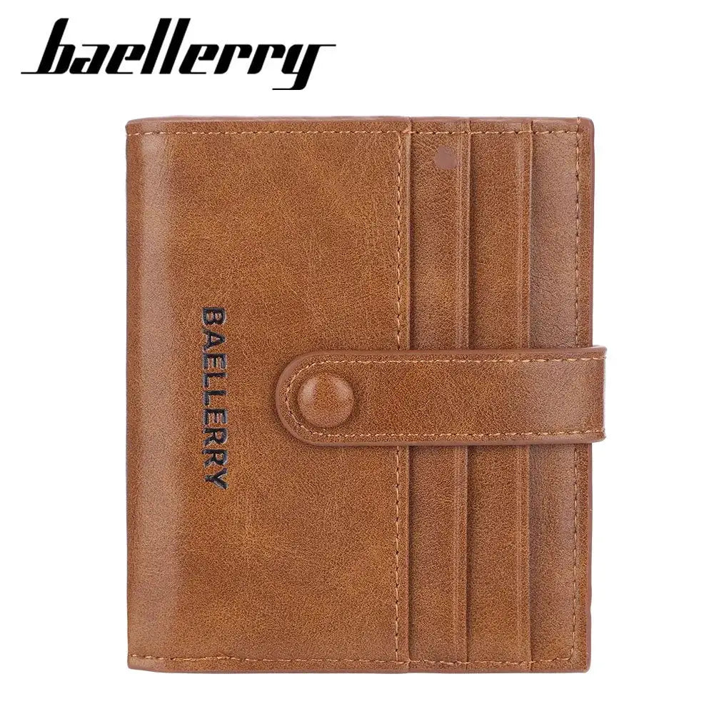 Baellerry brown PU leather short wallet with strap and card slots
