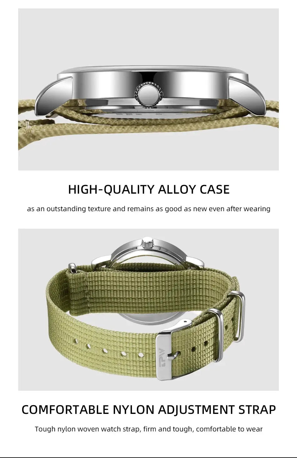 Simples Market 2026 TPW Field Watch with alloy case and olive nylon fabric strap