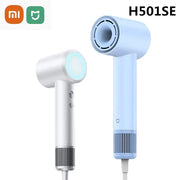 Two Xiaomi H501SE high-speed hair dryers in white and blue with Mi logos visible.