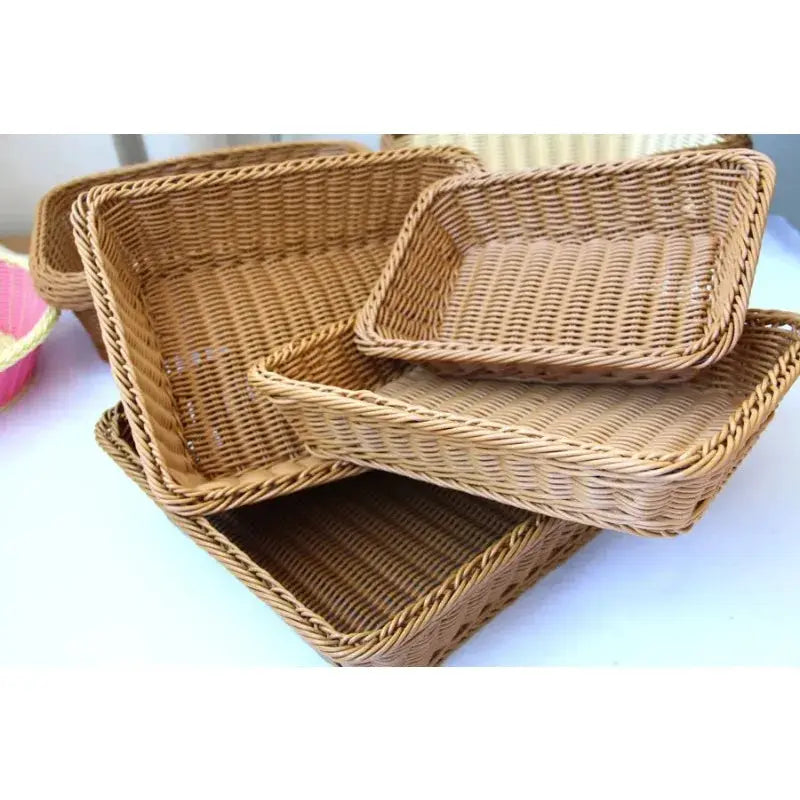 Simples Market hand-woven imitation rattan rectangular storage basket set of four in natural beige